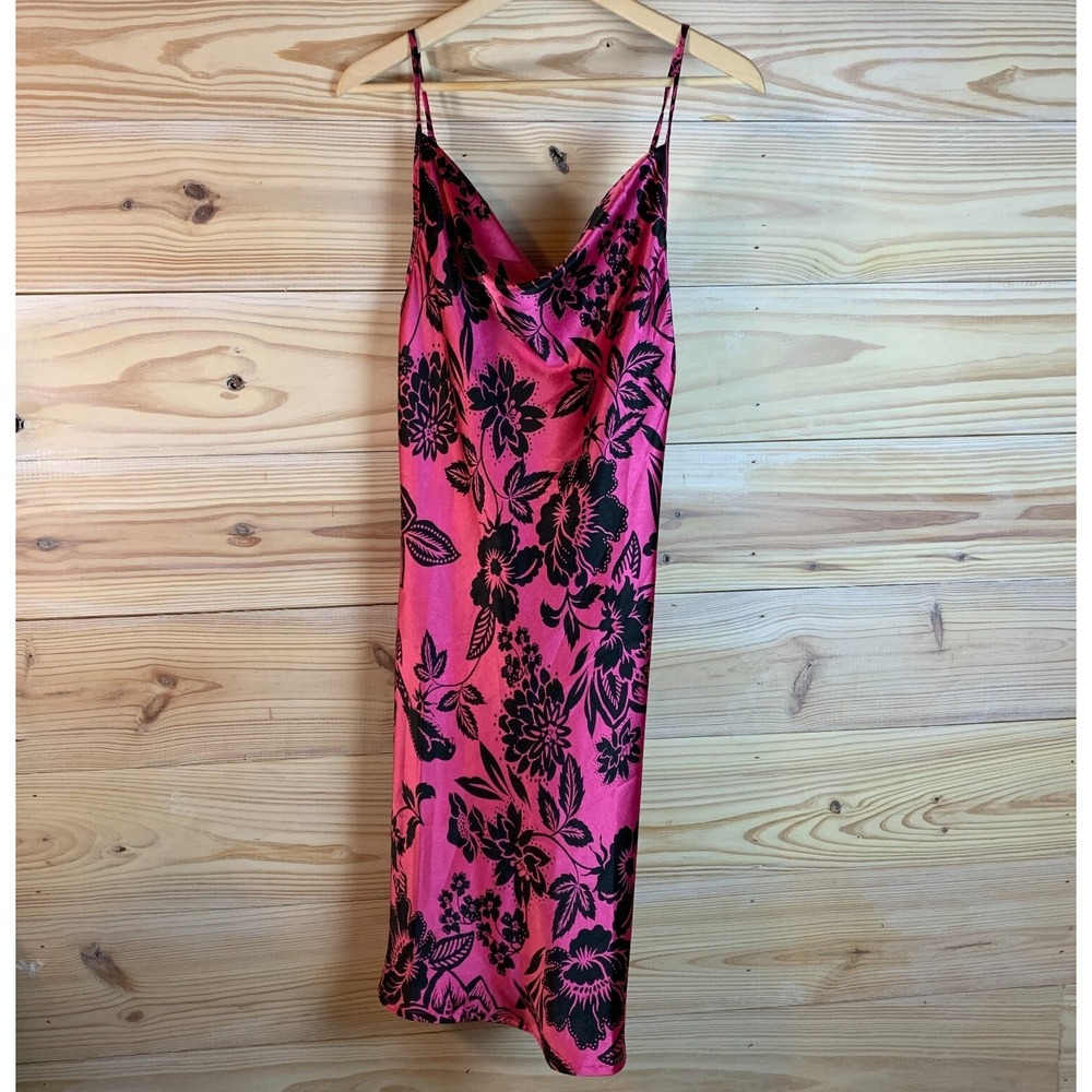 Y2K Her Destiny Slip Dress Medium Pink Floral Satin Whimsigoth‎ Fairy Grunge